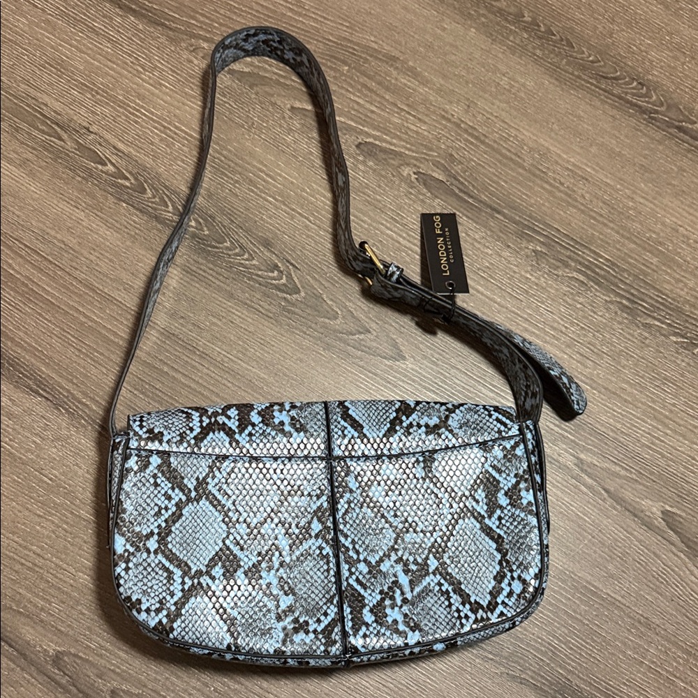 London Fog Blue and Black Snake-Print Crossbody - Picture 4 of 7